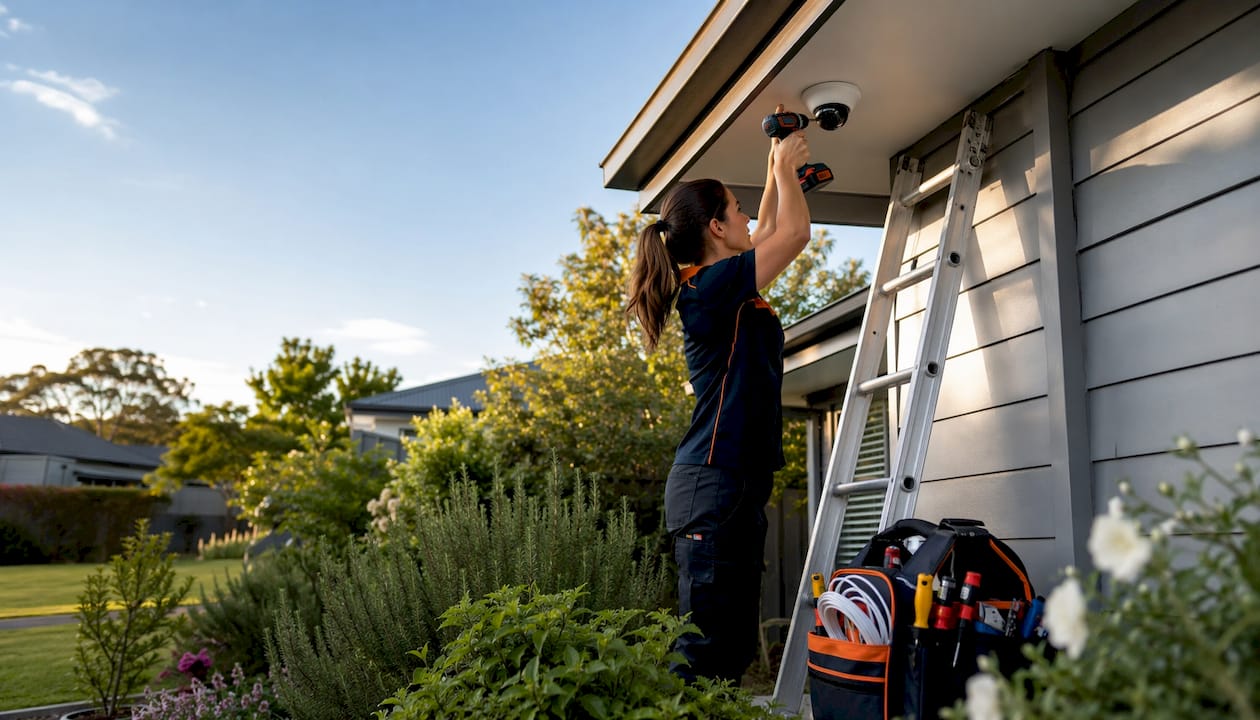 Security system companies for Australian homes and businesses 10 Installer mounting residential CCTV camera