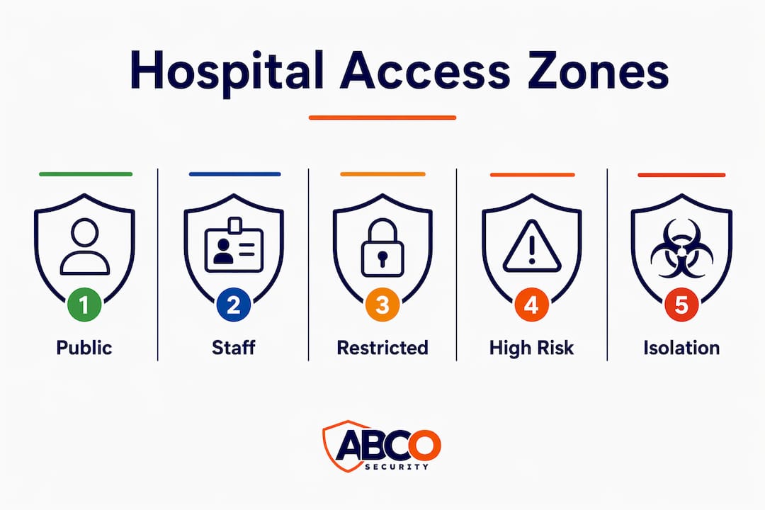 Hospital access control systems: the Australian guide 10 Infographic illustrating hospital access control zone tiers
