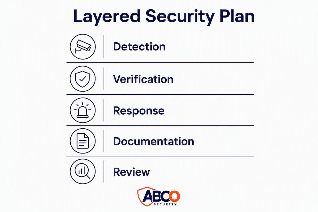 Vacant property security: a guide for facility managers 8 Infographic illustrating layered vacant property security plan