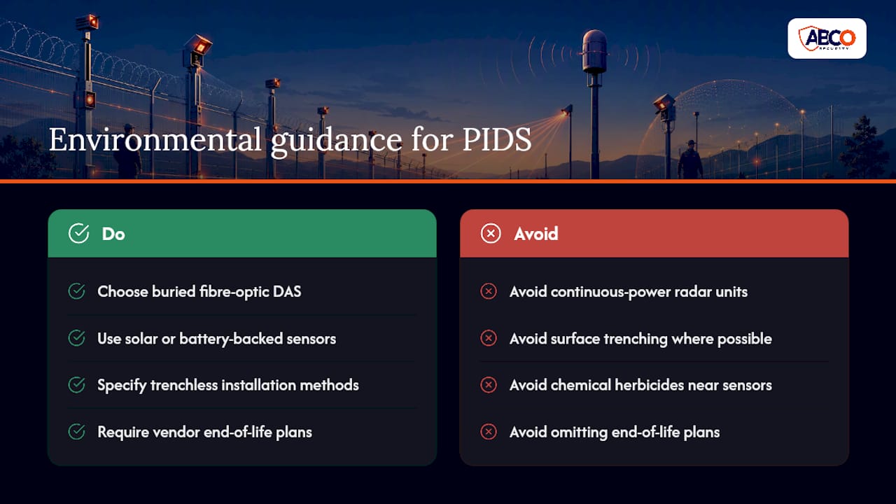 Perimeter intrusion detection: the complete operational guide 9 Environmental impact and sustainability in PIDS deployment — overview diagram
