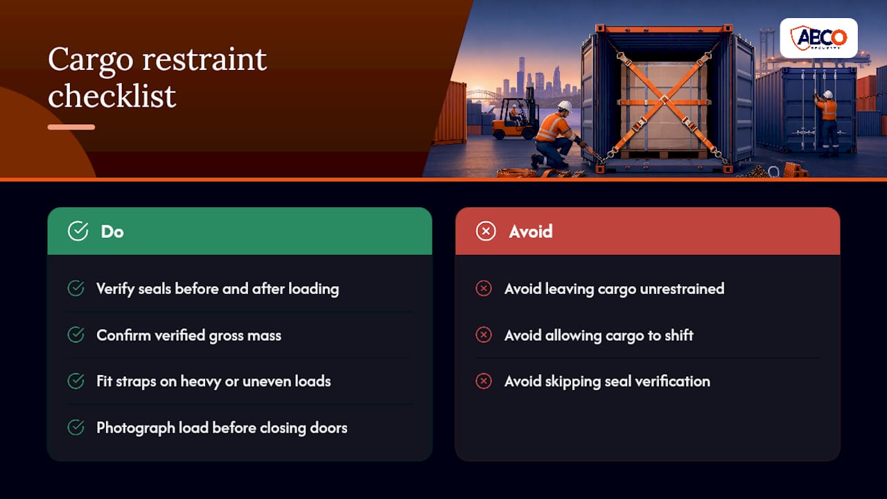 Low, Medium, High: Shipping Container Security for Australian Sites 9 Why does cargo restraint matter for container security? — overview diagram