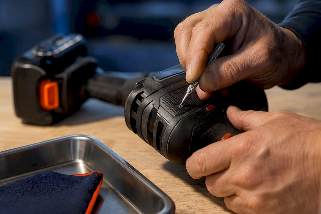 Site managers start with check in and locked storage to cut tool theft 9 Hand marking a power tool for identification