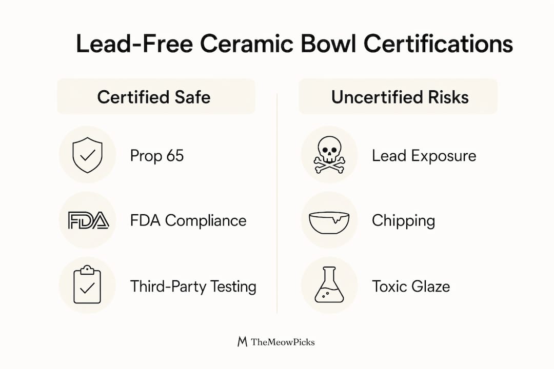 Infographic comparing certified vs uncertified ceramic cat bowls