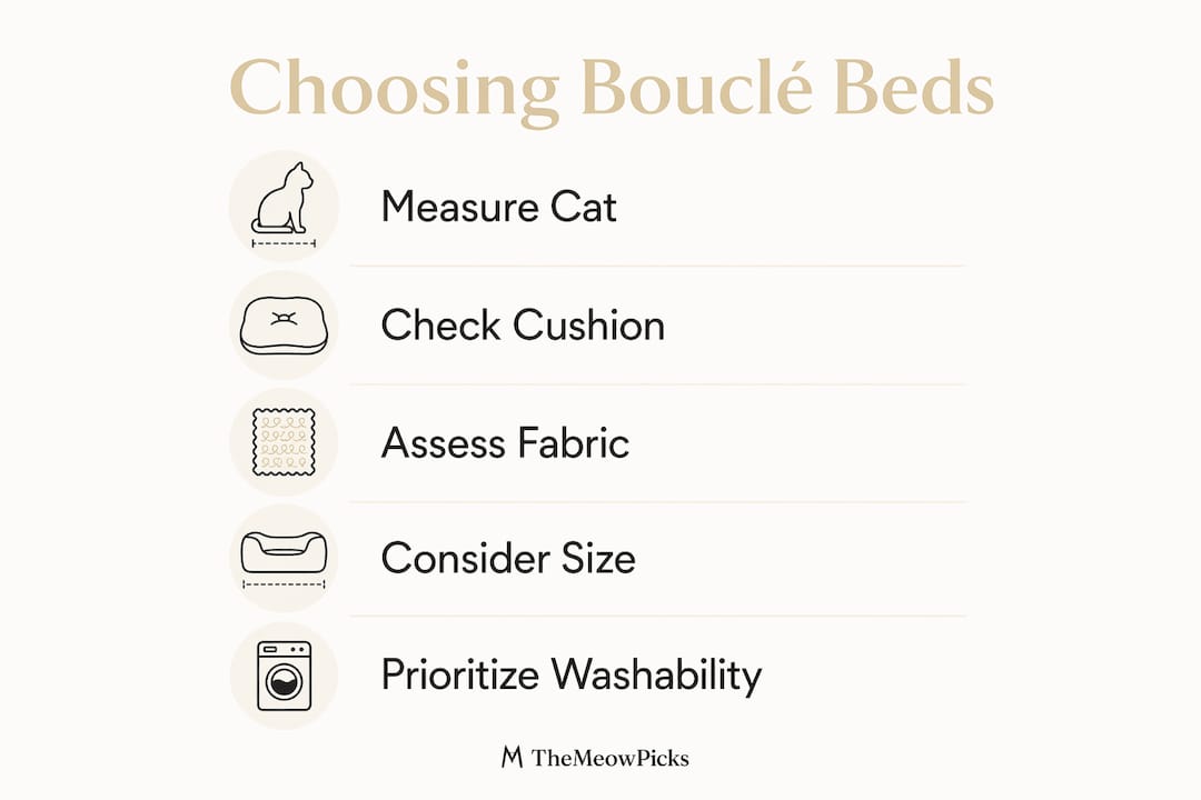 Infographic outlining key steps to choose bouclé cat bed