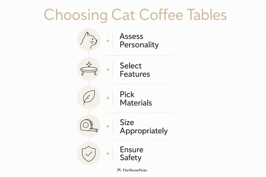 Infographic showing 5 key steps to choose cat coffee tables