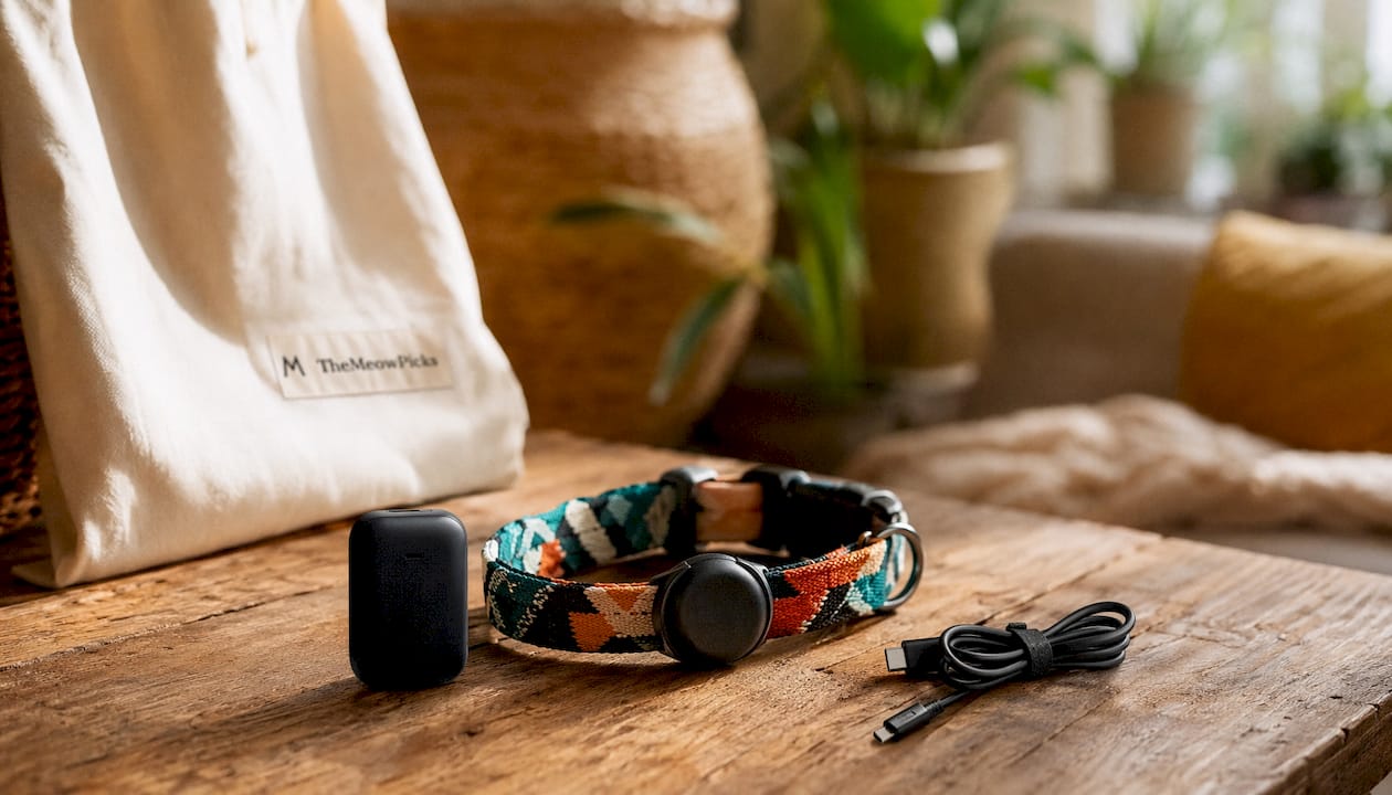 Compact mini GPS tracker with cat collar and charger