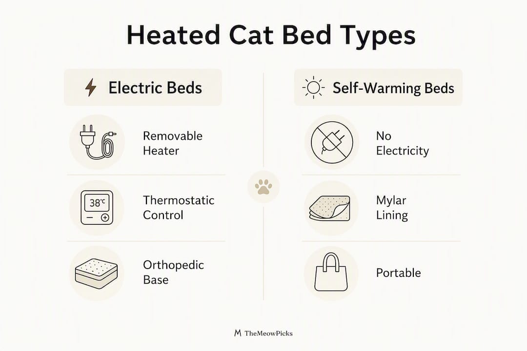 Comparison infographic of heated cat bed types