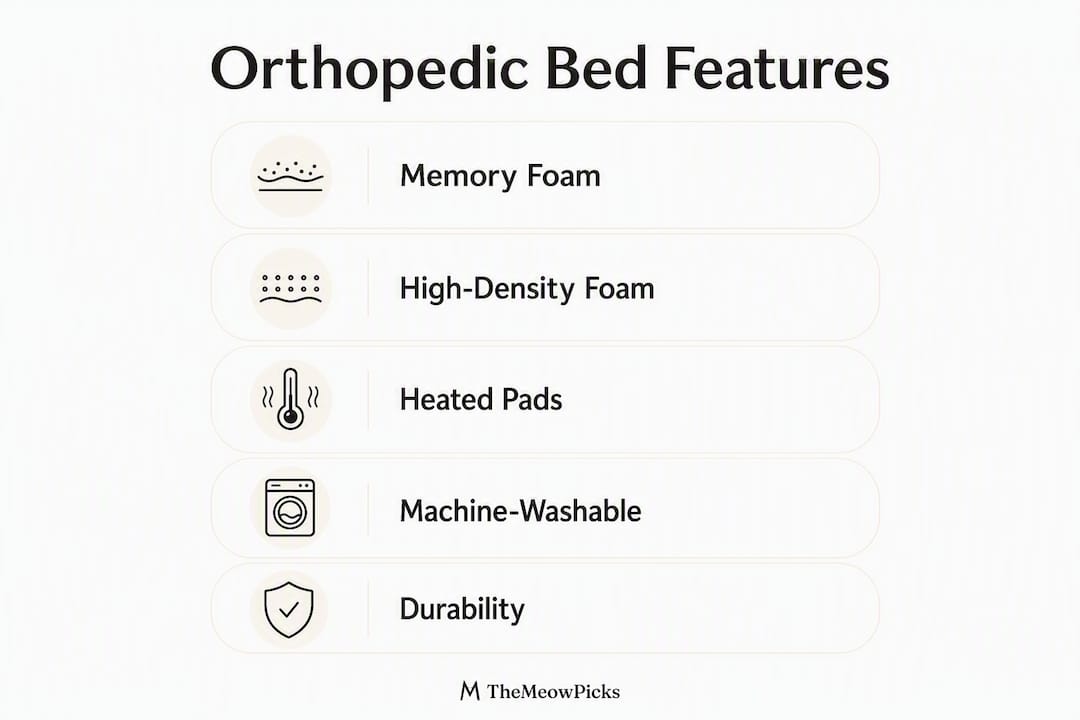 Infographic showing key orthopedic cat bed features