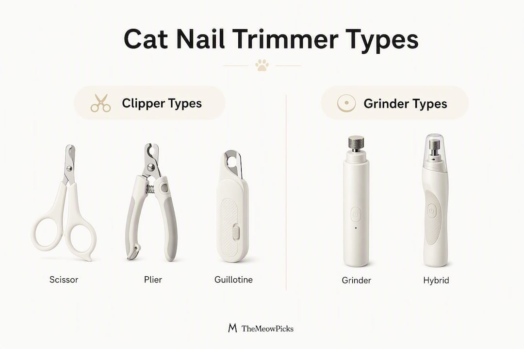 Infographic comparing cat nail clipper and grinder types