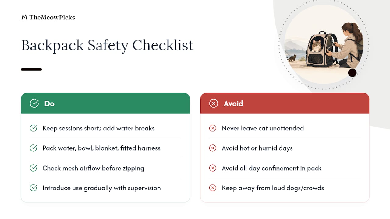 Timeline and safety checklist for backpack use
