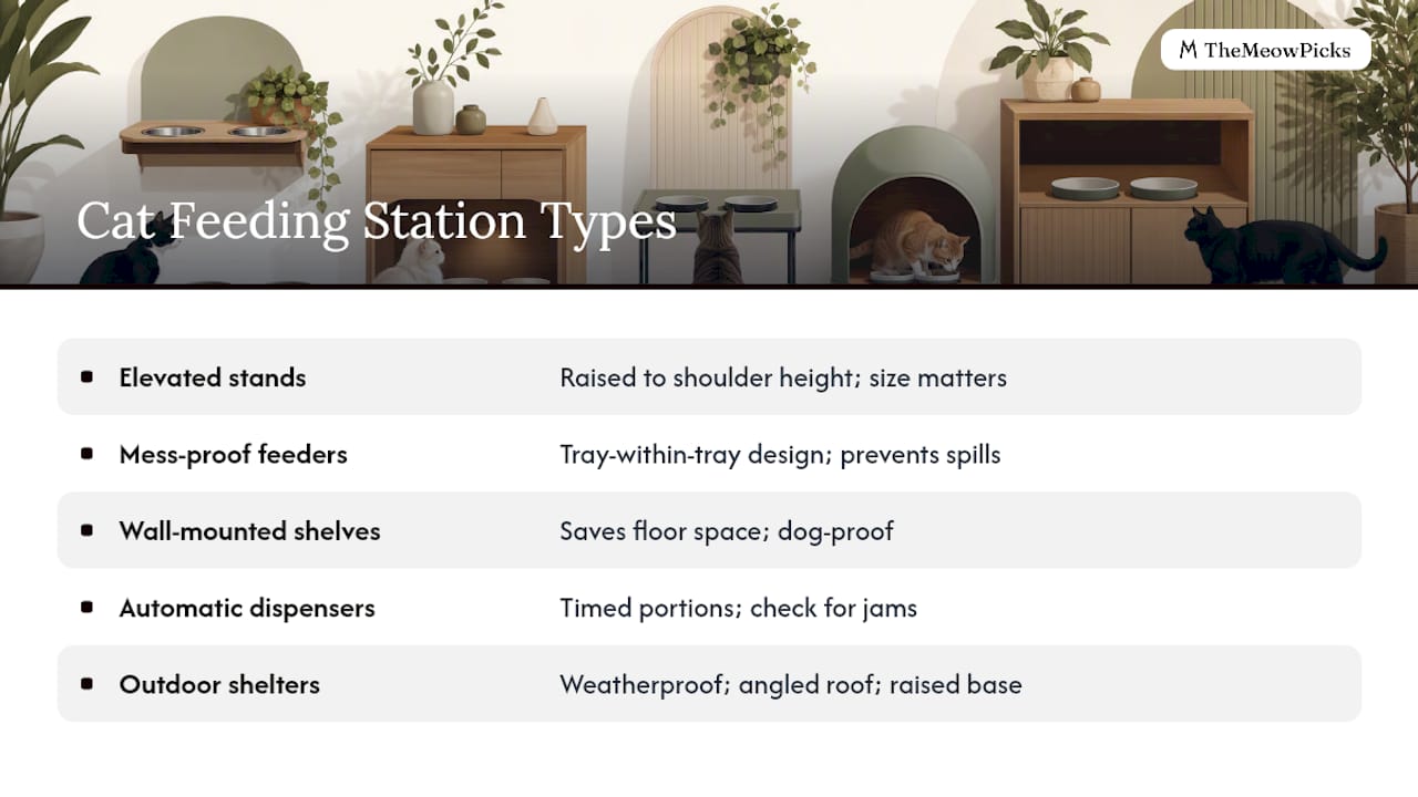 Comparison diagram of cat feeding station types