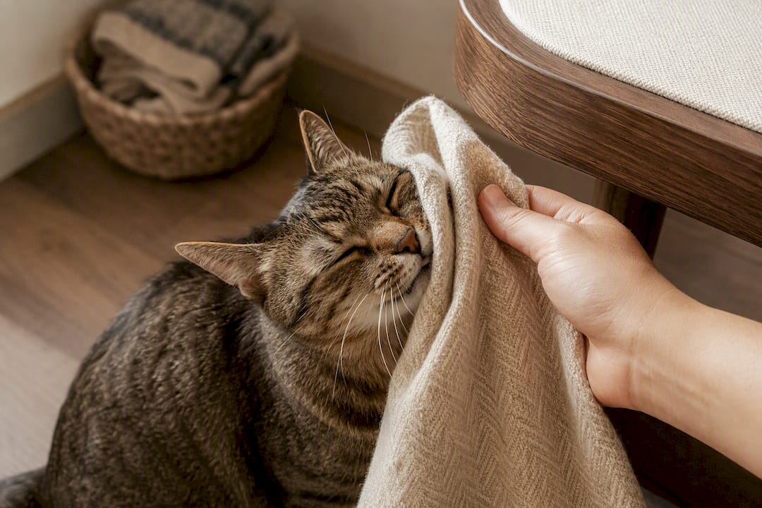Cat cheek scent transferred to furniture cloth