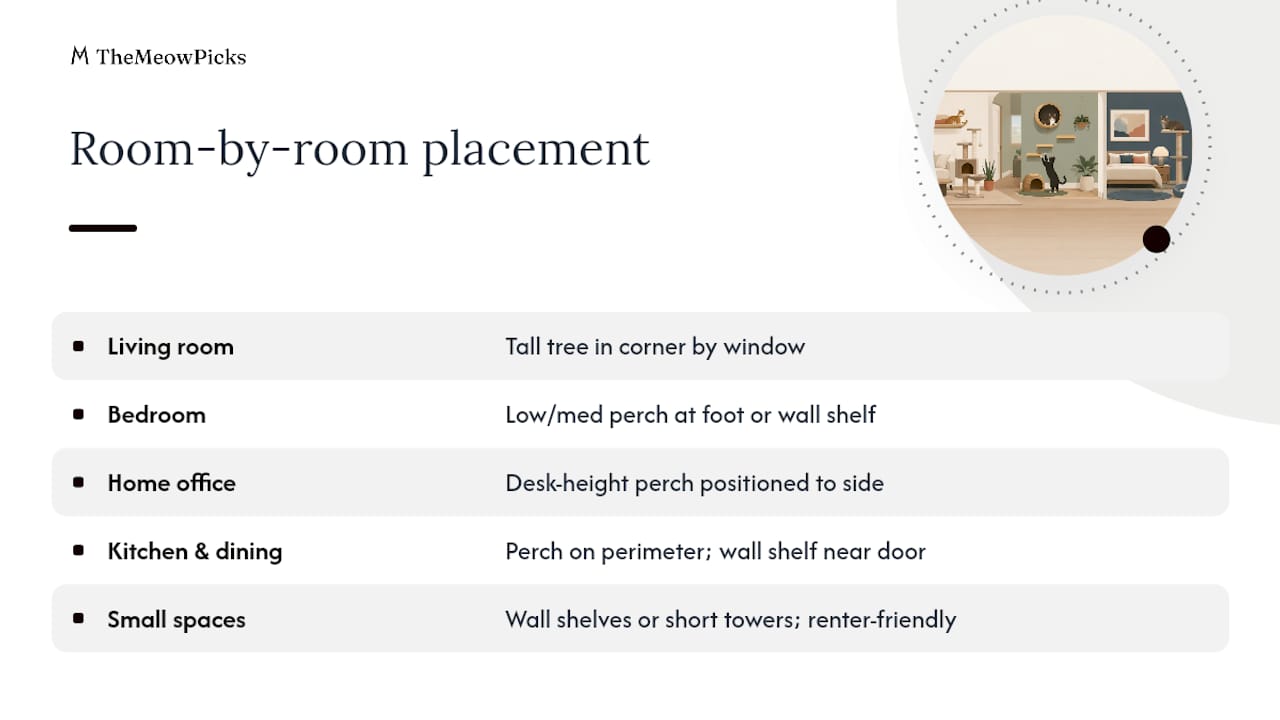 Room-by-room cat furniture placement map