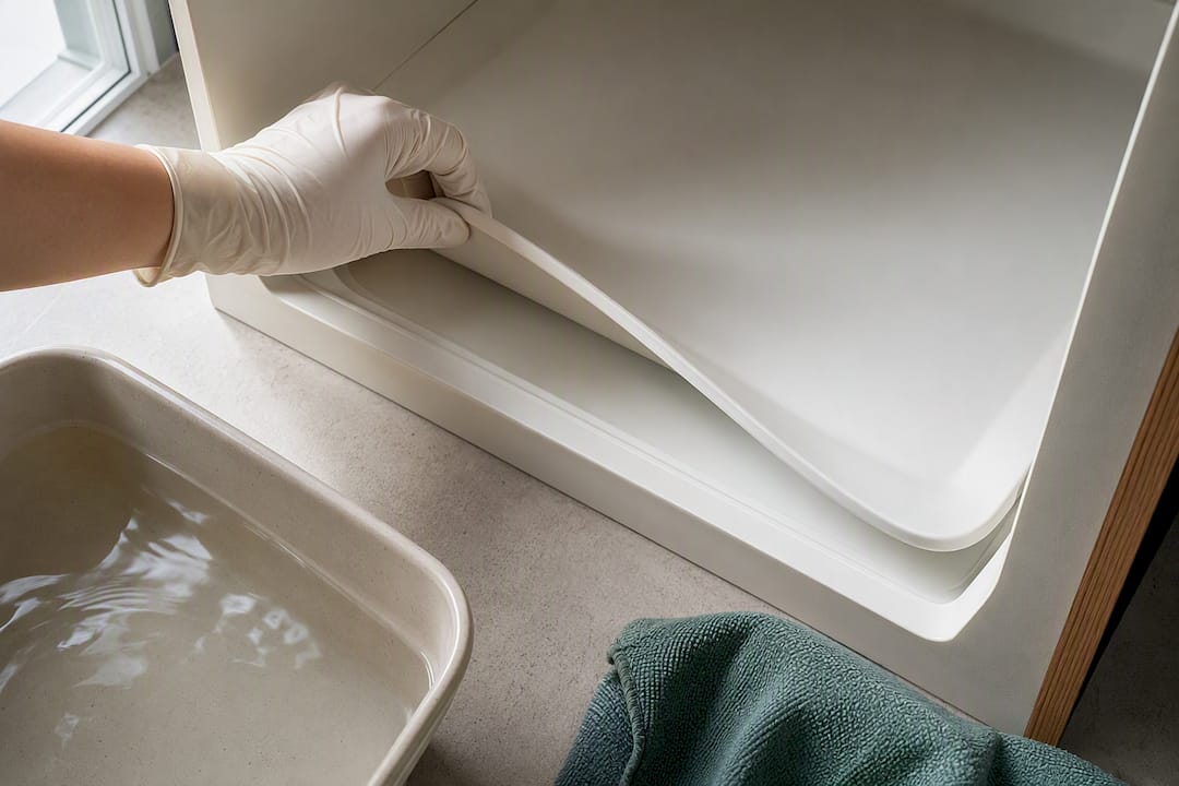 Removing waterproof liner from cabinet interior