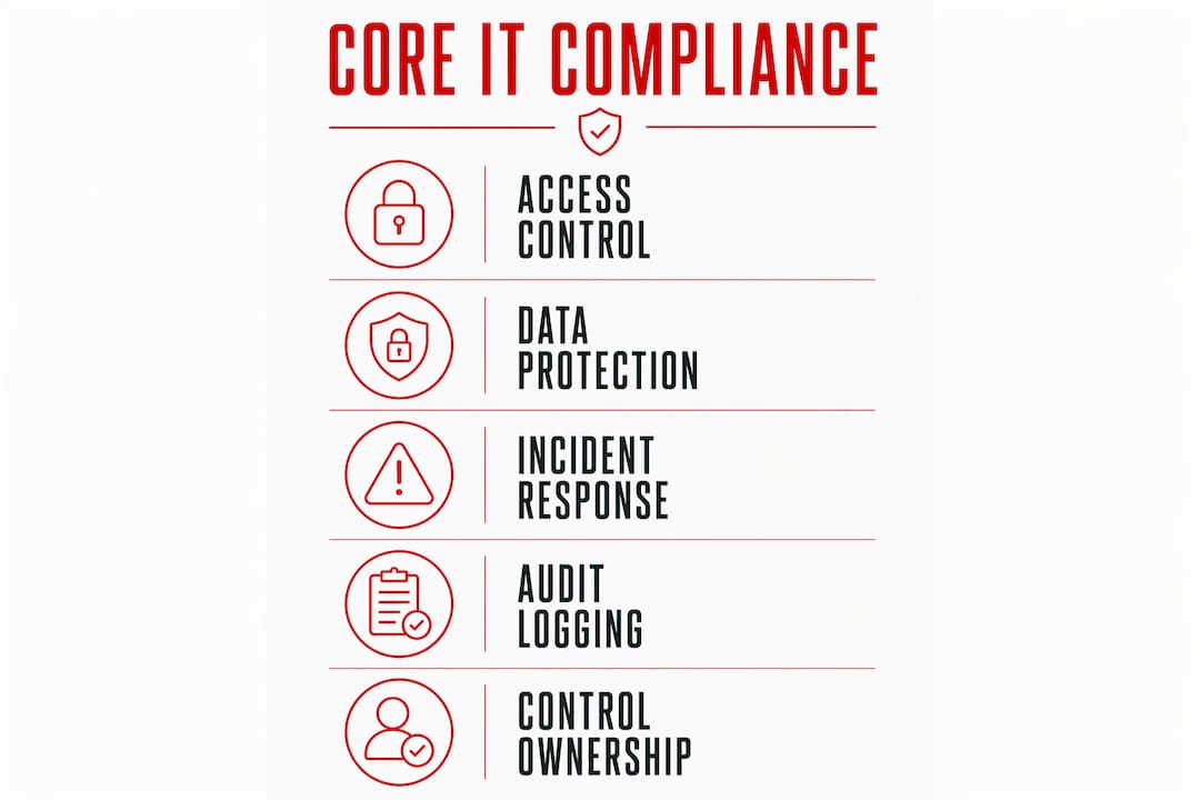 Infographic illustrating core IT compliance requirements for SMEs