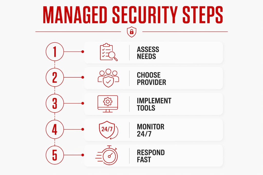Managed IT security services for SMBs: 2026 guide 3 Infographic illustrating steps for managed IT security