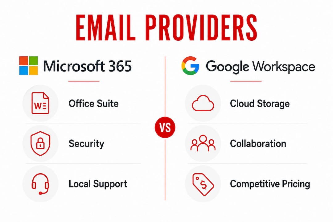 Infographic comparing Microsoft 365 and Google Workspace features