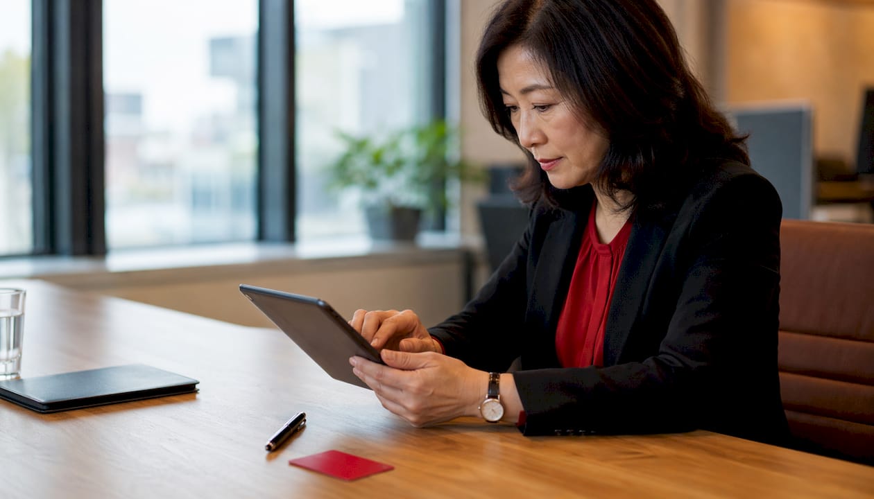 Hands adjusting Microsoft 365 security settings on tablet