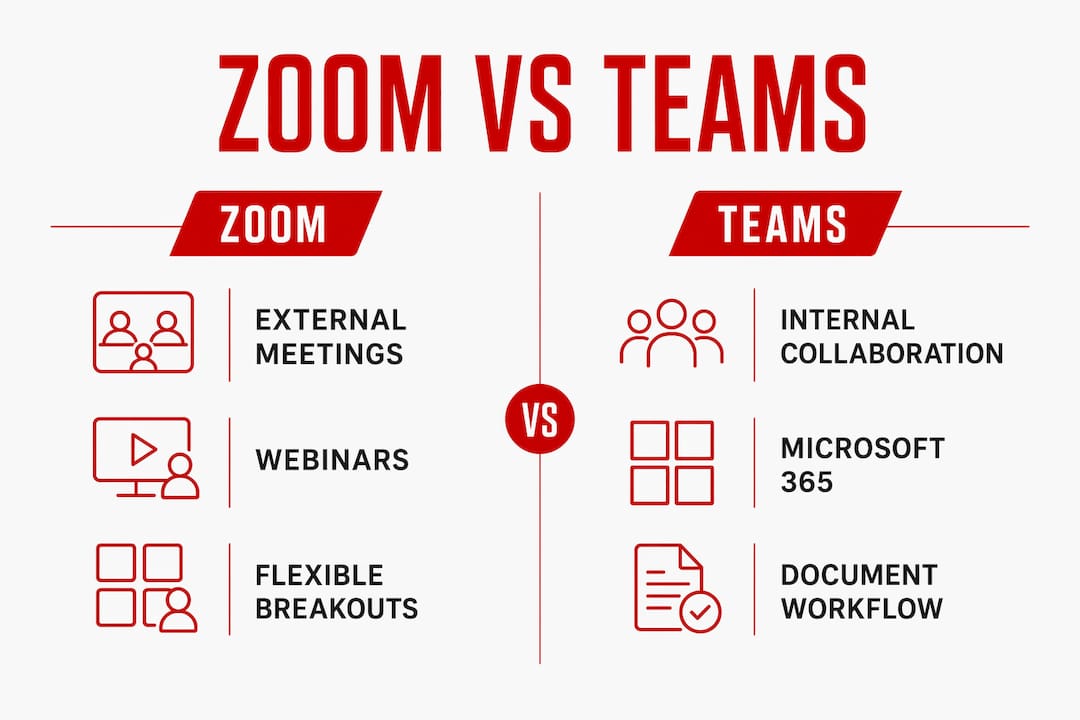 Infographic comparing Zoom and Teams features