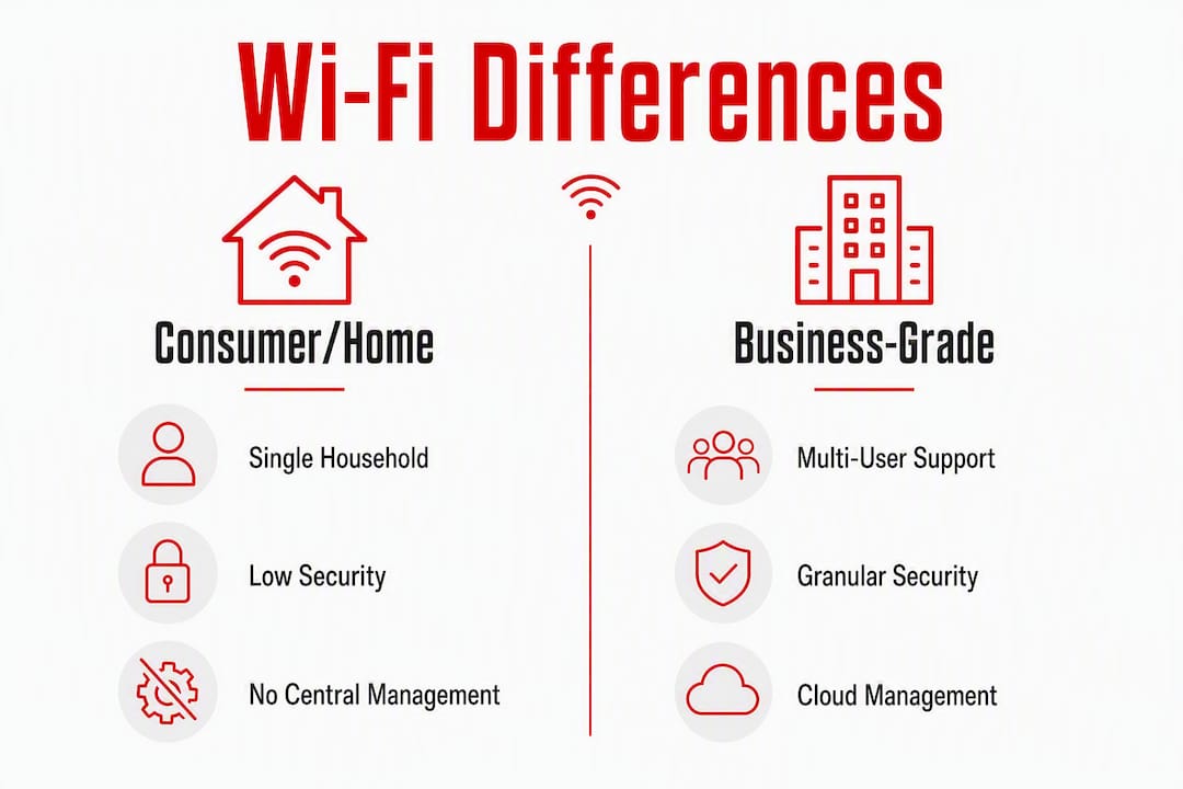 Infographic comparing consumer and business Wi-Fi features