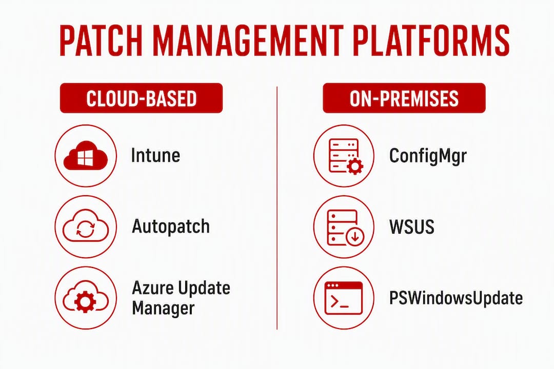 Windows update management: a practical guide for IT teams 1 Infographic comparing cloud-based and on-premises patch platforms