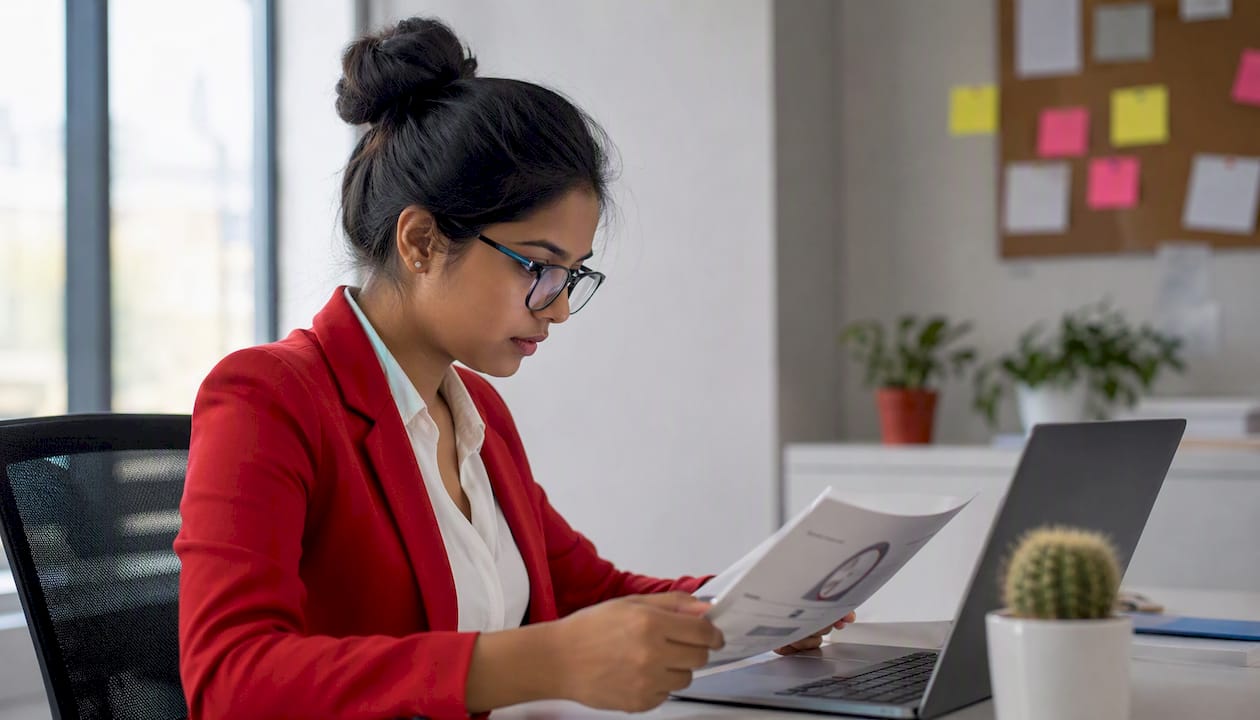 Woman using anti-phishing software at home