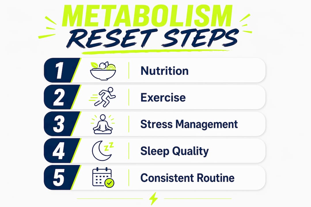 Infographic showing steps to menopause metabolism reset