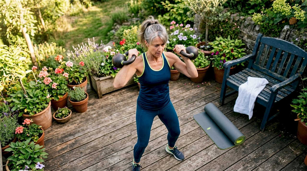 Woman doing resistance training in home gym