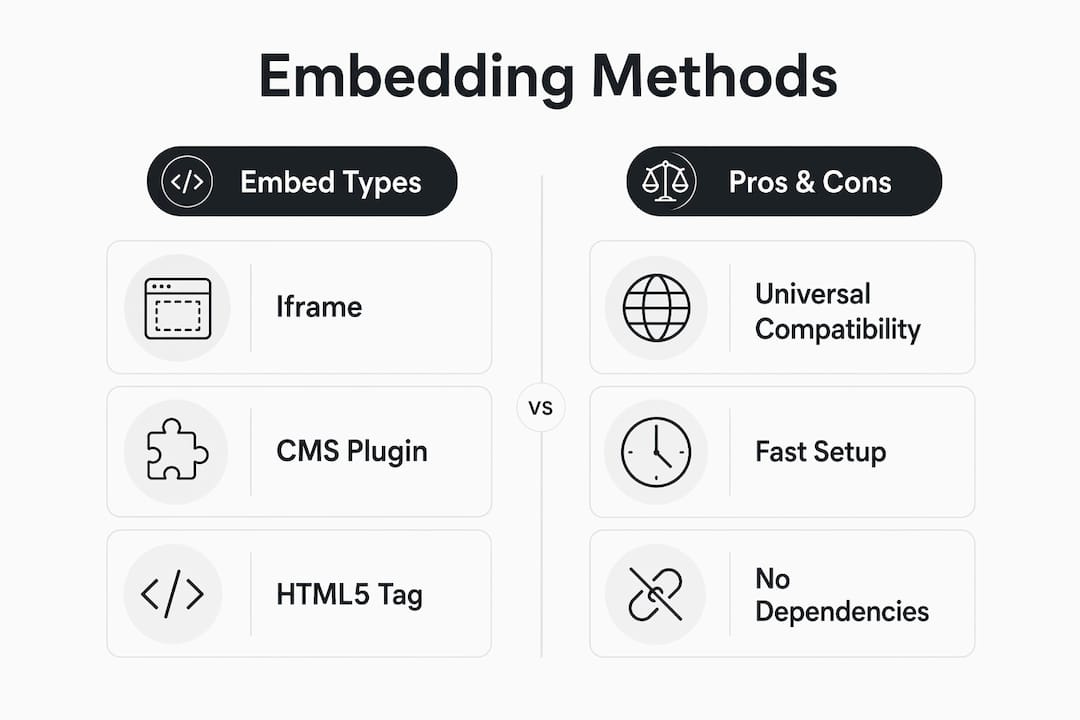 Infographic comparing audio player embedding methods
