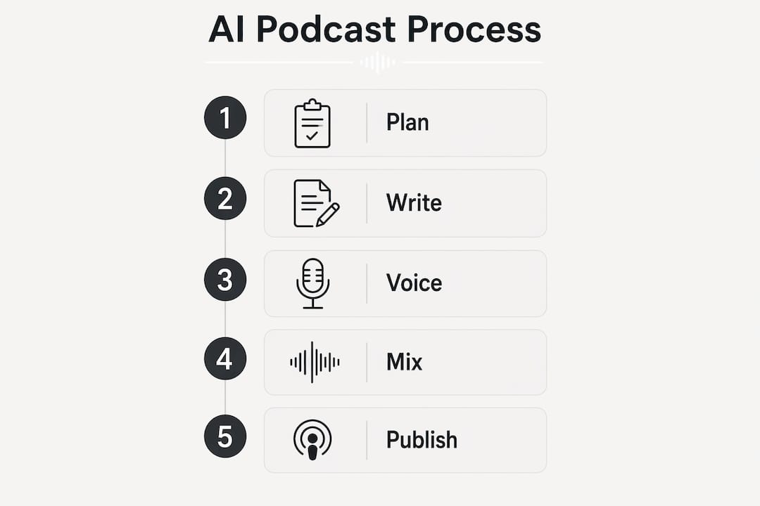 Infographic illustrating AI podcast production steps