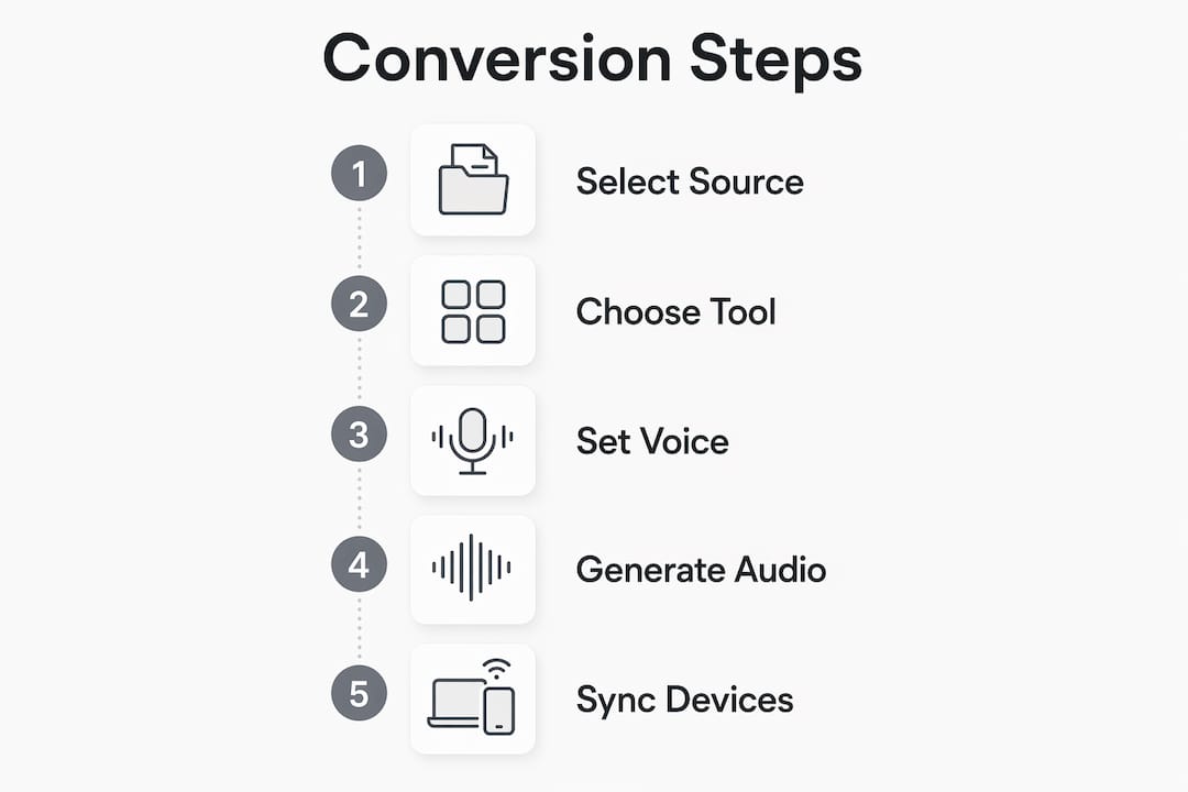 Infographic showing steps to convert articles to audio