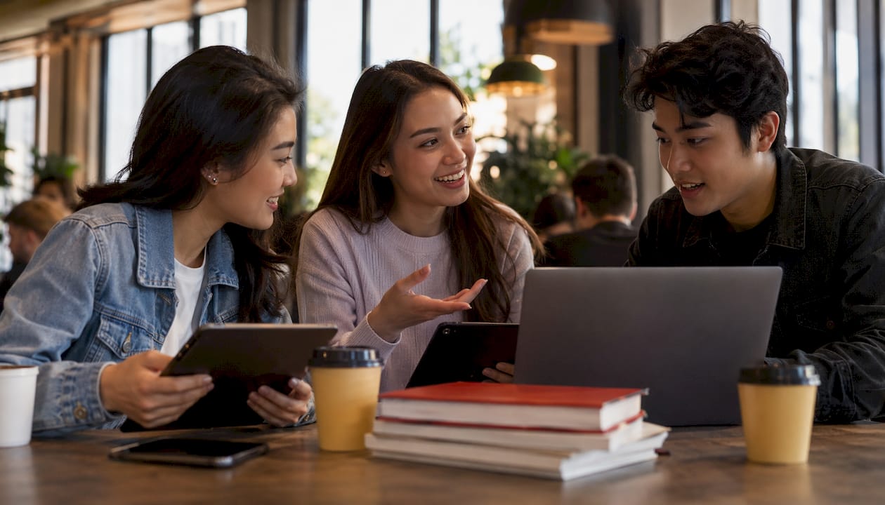 Students collaboratively using AI text-to-speech platform