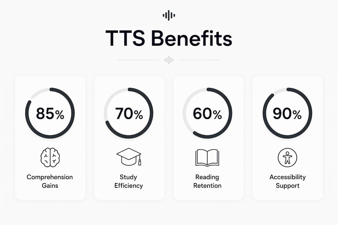 Infographic displaying key statistics about text-to-speech benefits