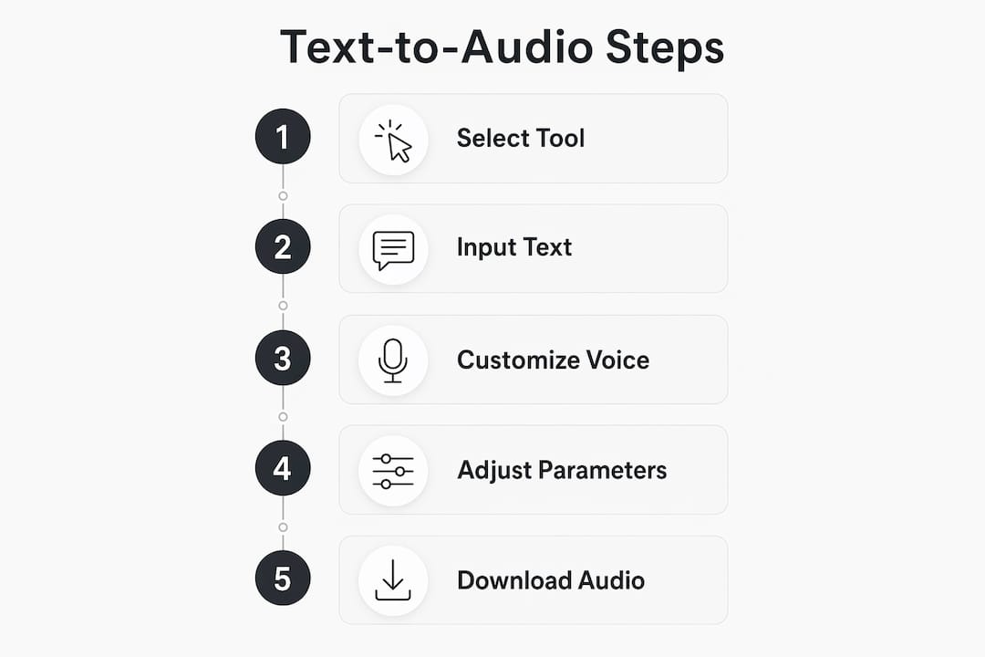 Infographic showing 5 step text to audio process