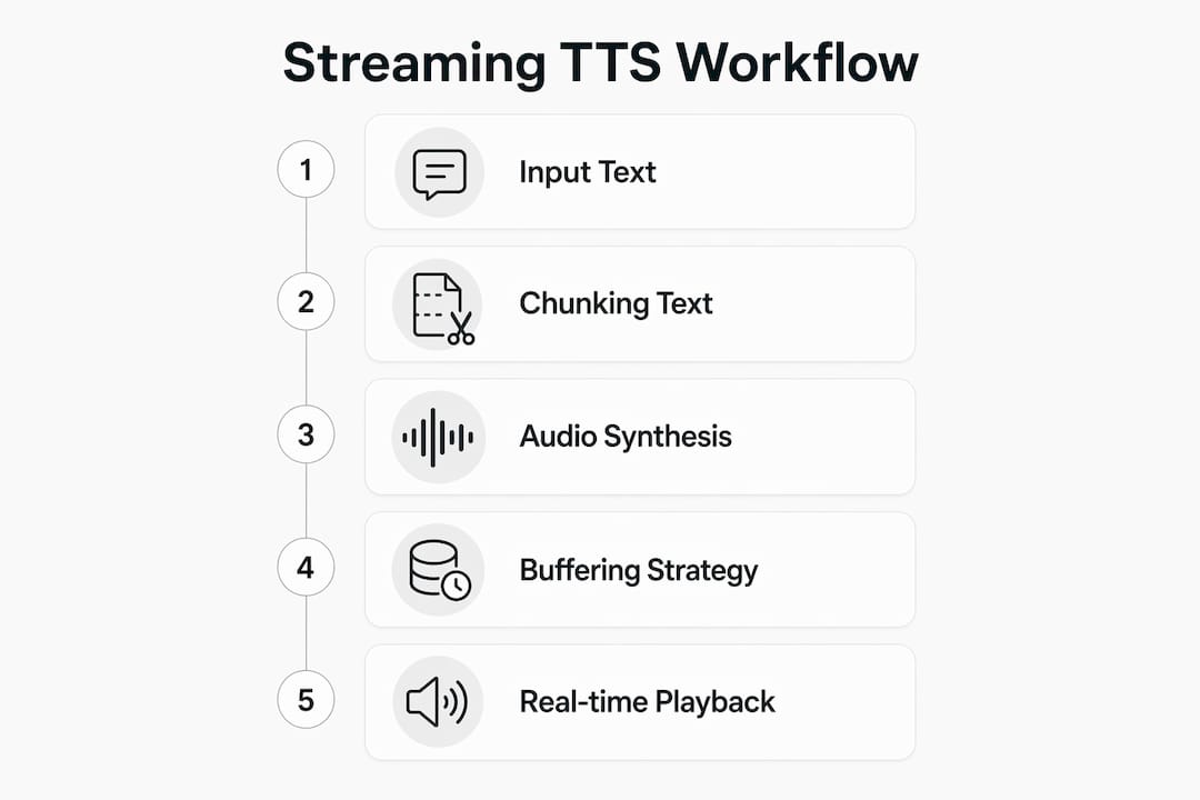 Infographic showing streaming text to speech step-by-step process