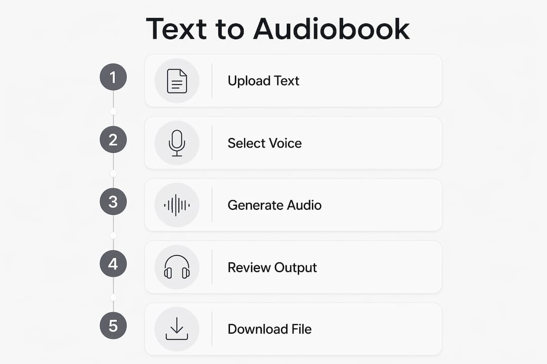 Infographic showing steps to convert text to audiobook