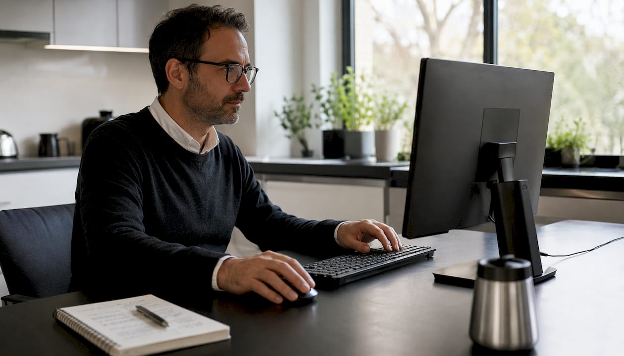 Man using open-source TTS software at home desk