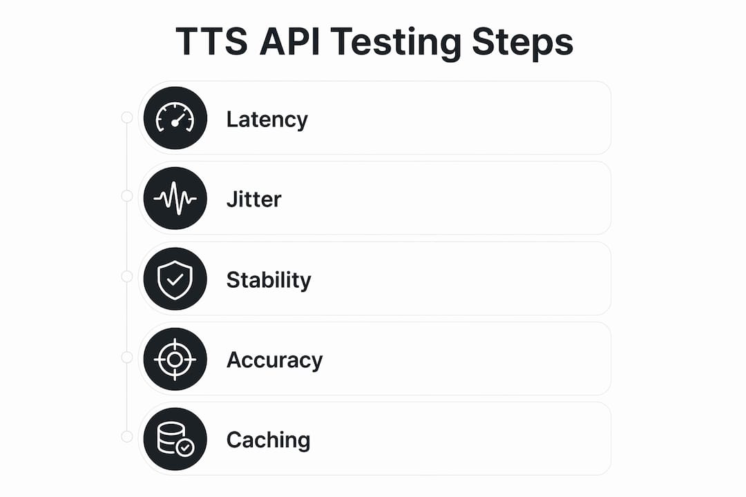 Infographic listing key TTS API performance tests