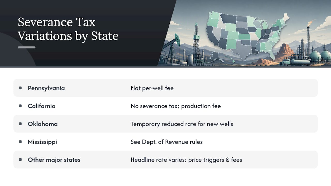Comparison diagram of severance tax rates by state
