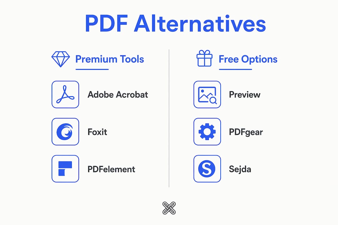 Infographic displaying PDF software categories and examples
