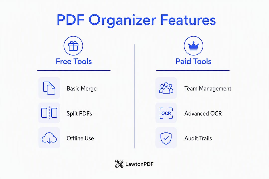 Infographic comparing free and paid PDF organizer features
