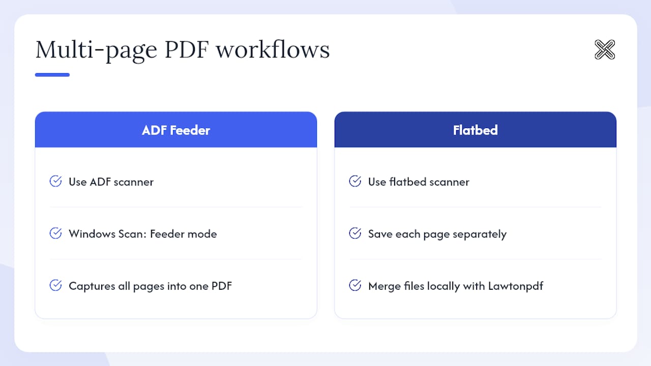 Diagram of multi-page PDF creation workflows