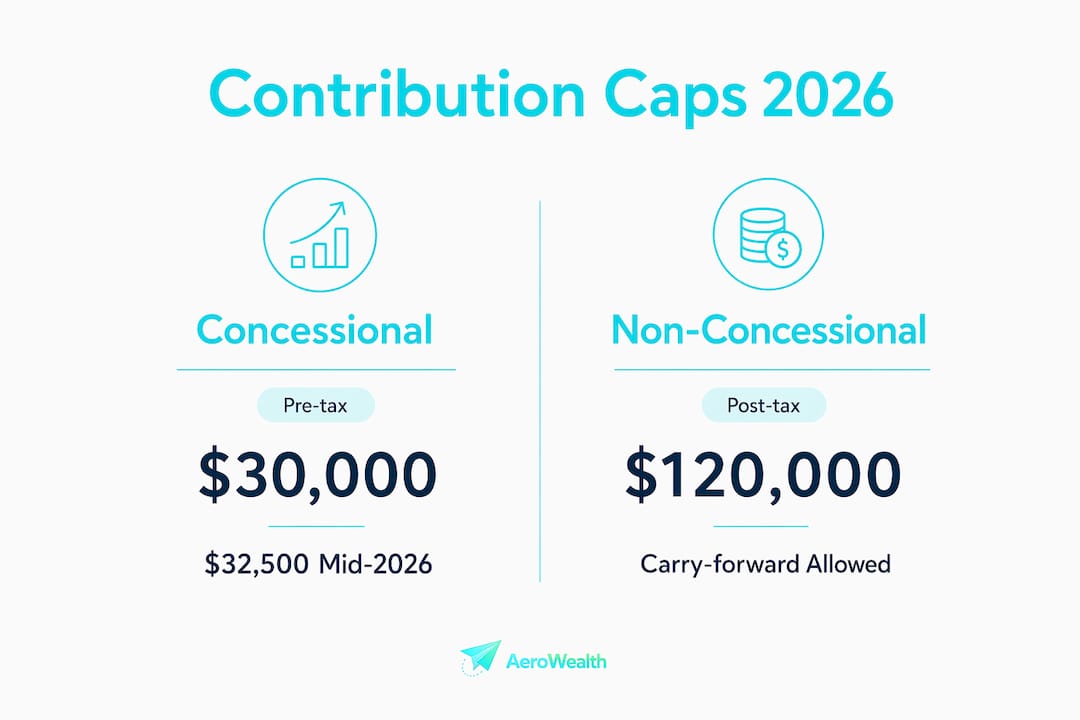 Infographic comparing concessional and non-concessional contribution caps
