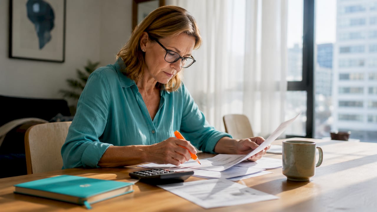 Woman reviewing super contributions at home