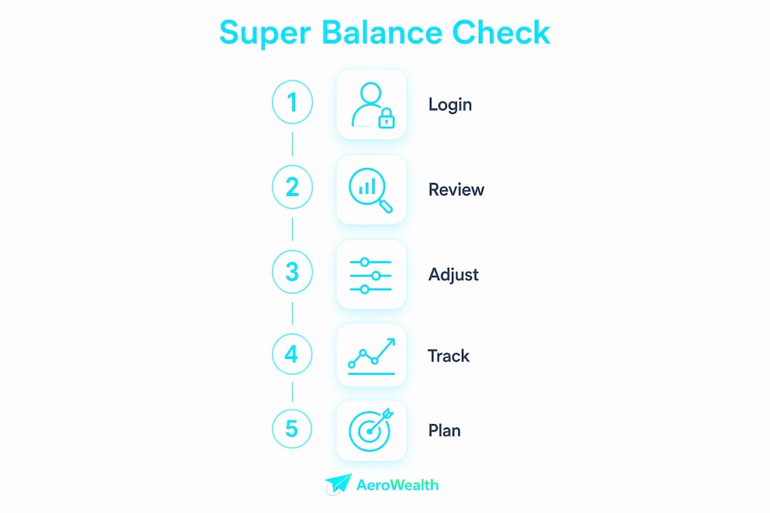 Infographic illustrating steps to manage superannuation balance.