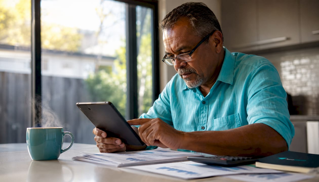 Man reviewing superannuation balance at home