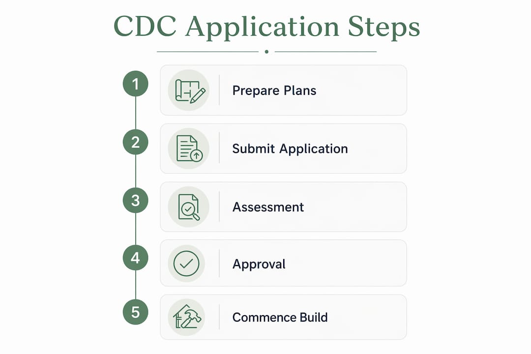 Infographic showing step-by-step CDC application process in NSW