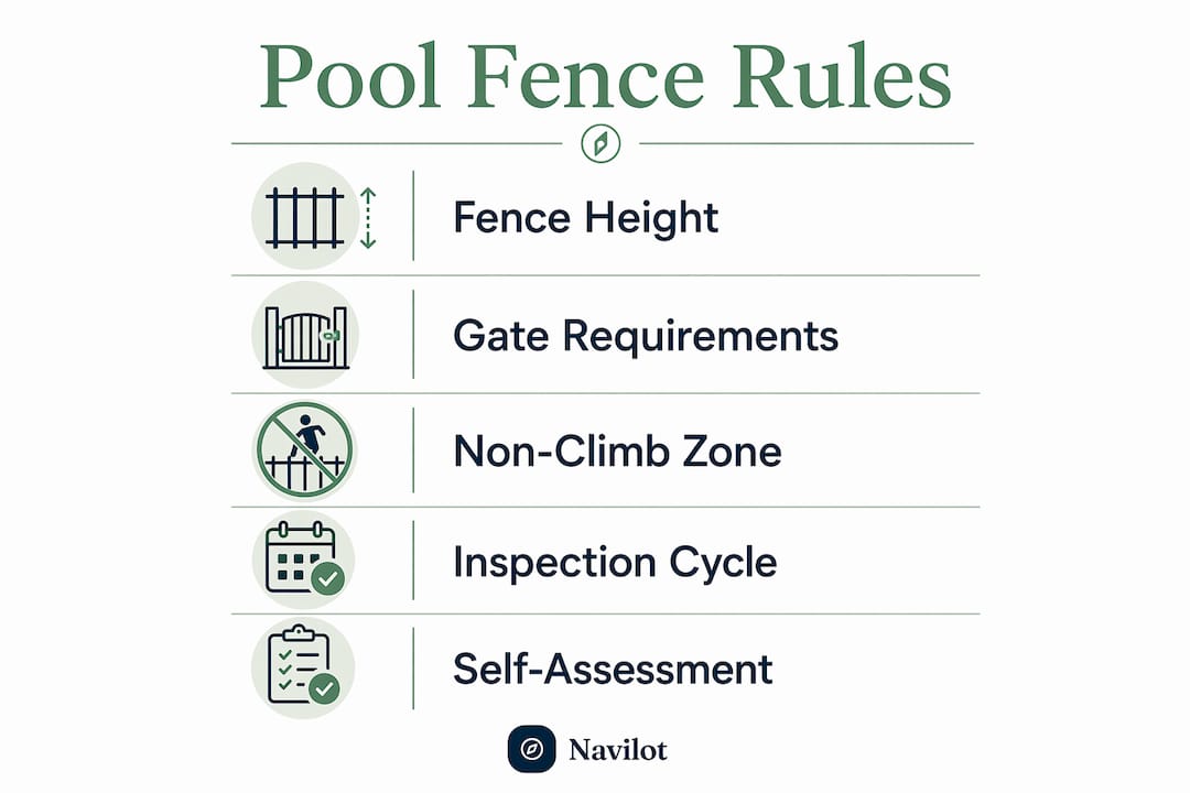 Infographic summarizing key NSW pool fence rules