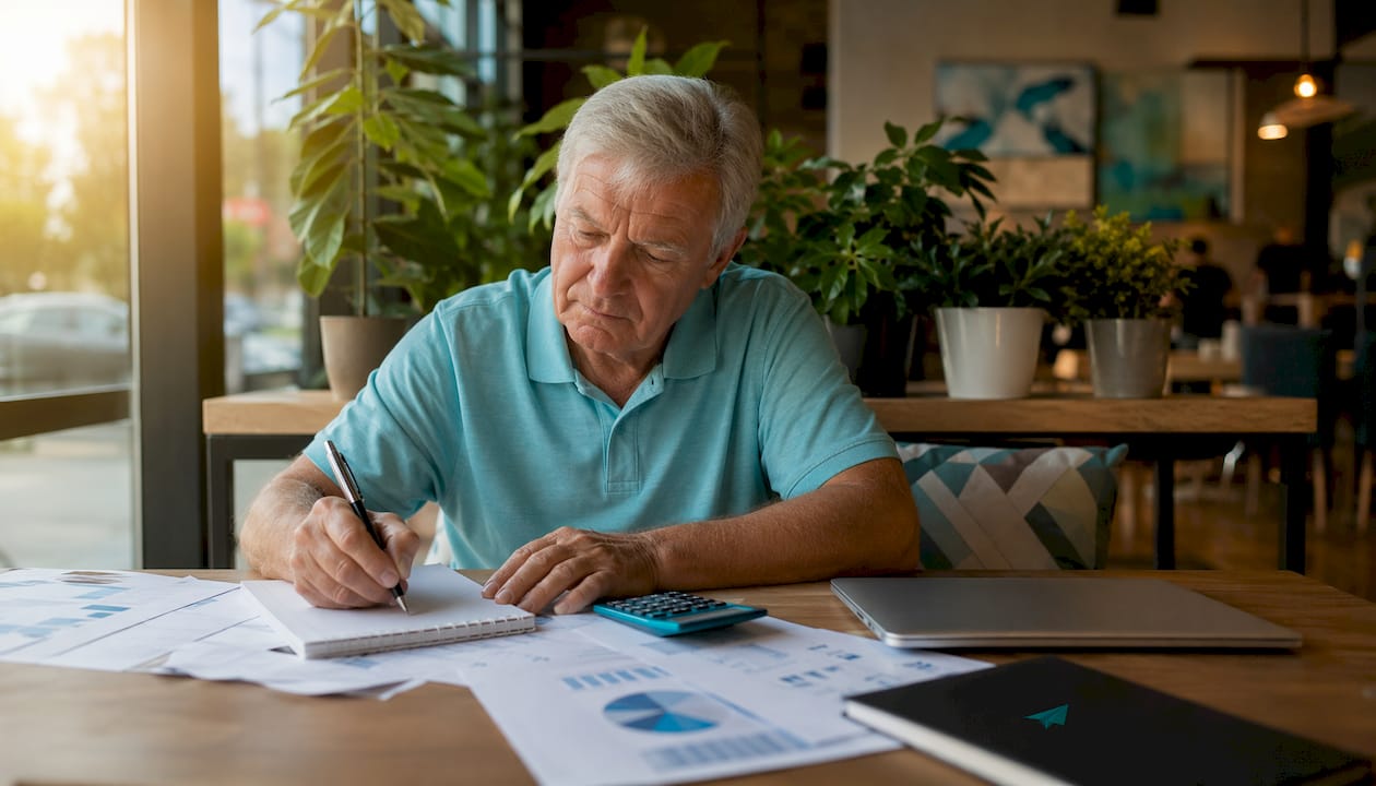 Australian retiree budgeting in home office