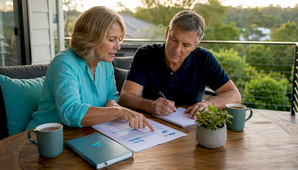 Older couple reviewing investment property ROI at home